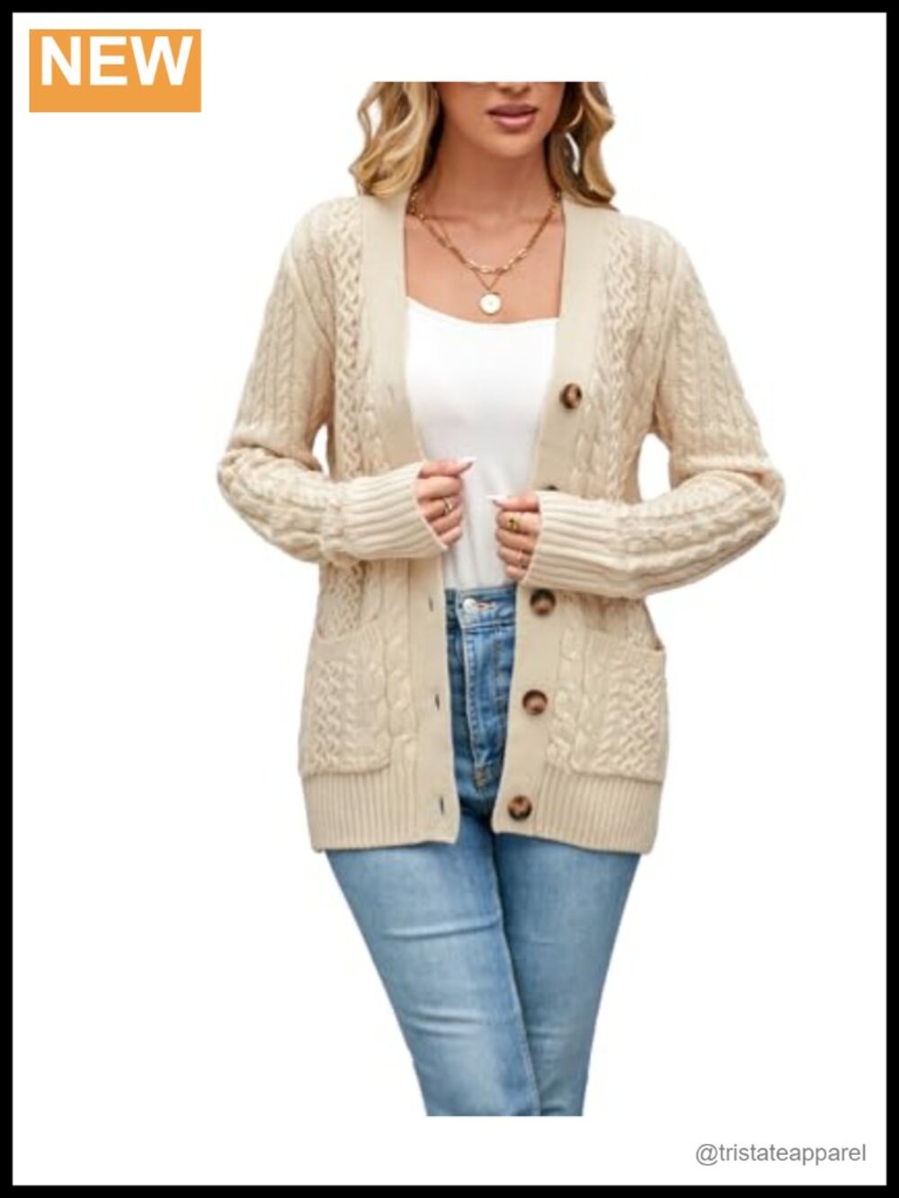 Chunky Cable Knit Open Front Cardigan Sweater with Pockets